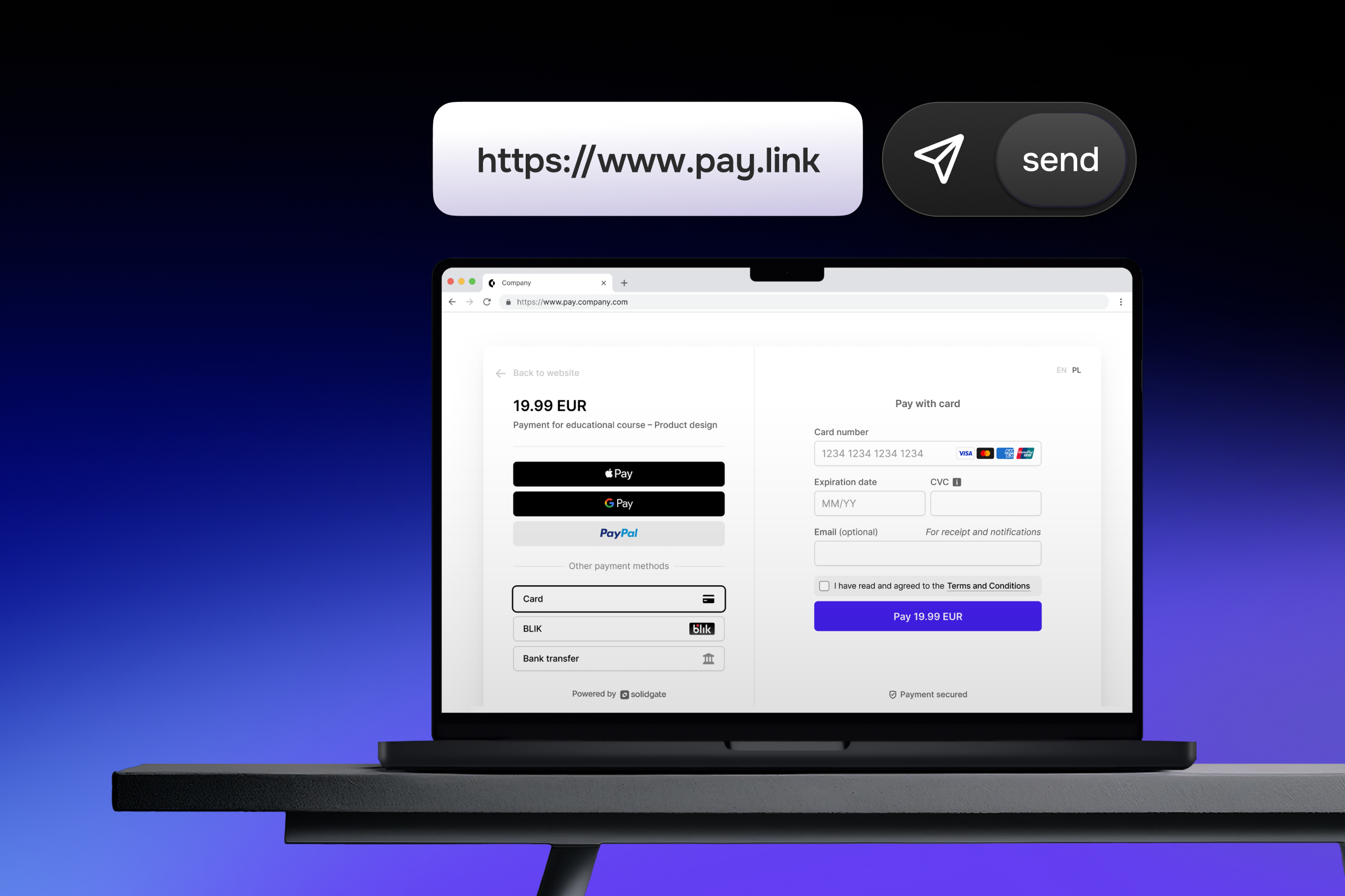 Payment links for businesses: checkout page with payment methods
